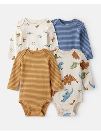 CARTERS - Baby Boy 4-Pack Dinosaur Print Cotton Long-Sleeve Multipack Bodysuits MULTI
