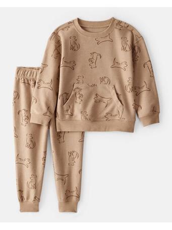 CARTERS - Toddler Boy Dog French Terry Long-Sleeve Tee & Pant Set TAN