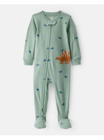 CARTERS - Toddler Boy Dinosaur 100% Cotton Long-Sleeve 1-Piece Pajamas GREEN