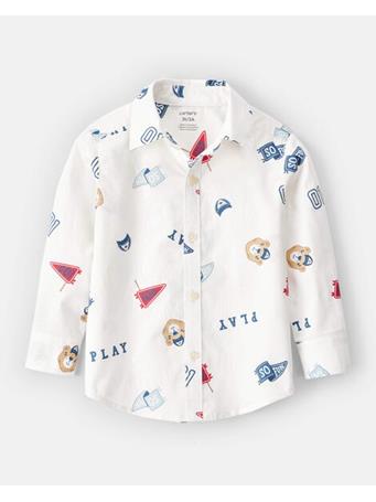 CARTERS - Toddler Boy Varsity Bear Print Long-Sleeve Button-Down Shirt WHITE