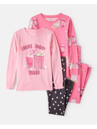 CARTERS - Girls Movie Print 100% Cotton Long-Sleeve 4-Piece Pajamas PINK