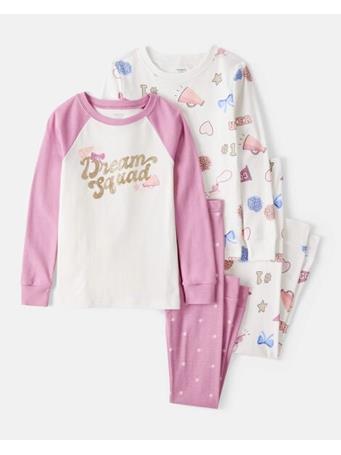 CARTERS - Girls Cheerleading Print 100% Cotton Long-Sleeve 4-Piece Pajamas MULTI