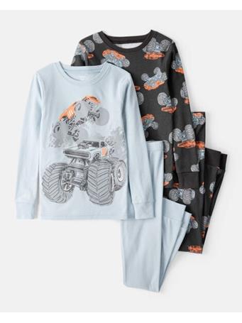 CARTERS - Boys Monster Truck Print 100% Cotton Long-Sleeve 4-Piece Pajamas MULTI
