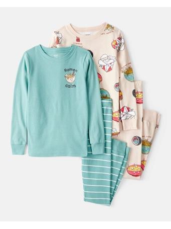 CARTERS - Boys Ramen Calm Print 100% Cotton Long-Sleeve 4-Piece Pajamas GREEN