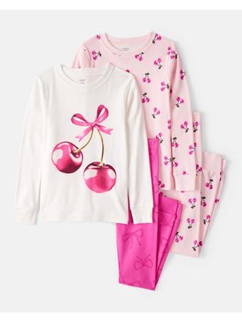 CARTERS - Girls Cherries Print 100% Cotton Long-Sleeve 4-Piece Pajamas PINK