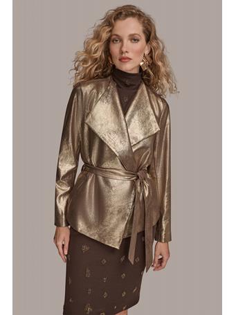 DONNA KARAN - Belted Metallic Flyaway Jacket GLD METALC