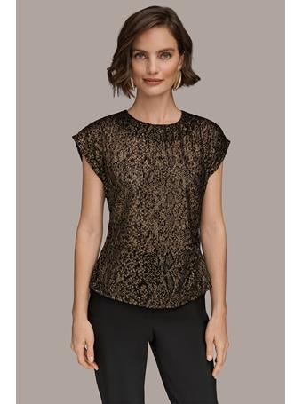 DONNA KARAN - Metallic Burnout Top BK/GLD GLTTR