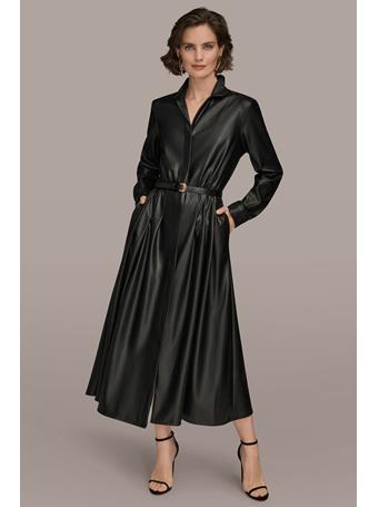 DONNA KARAN - Faux Leather Midi Shirt Dress BLACK