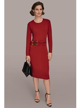 DONNA KARAN - Gathered Embellished Sheath MTRPLTN RED