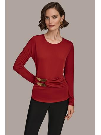 DONNA KARAN - Long Sleeve Crew Neck Buckle Blouse MTRPLTN RED