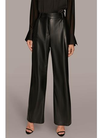 DONNA KARAN - Faux Leather Extra high Rise Wide Leg Pant BLACK