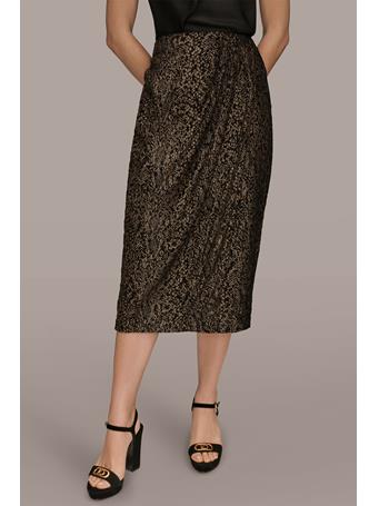 DONNA KARAN - Wrap-effect Metallic Midi Pencil Skirt BK/GLD GLTTR