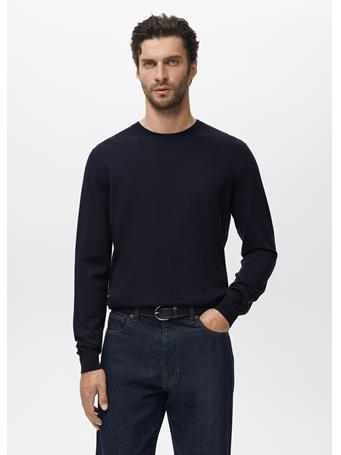 MANGO - 100% Merino Wool Crew Neck Sweater NAVY