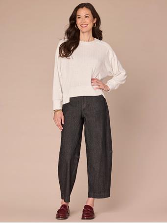 DEMOCRACY - Blouson Sleeve Scoop Neck Embroidered Mixed Media Plus Size Knit Top HEATHER OFF WHITE