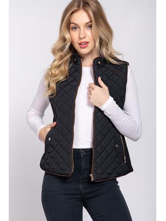 ACTIVE BASIC - Suede Piping Quilted Vest BLACK
