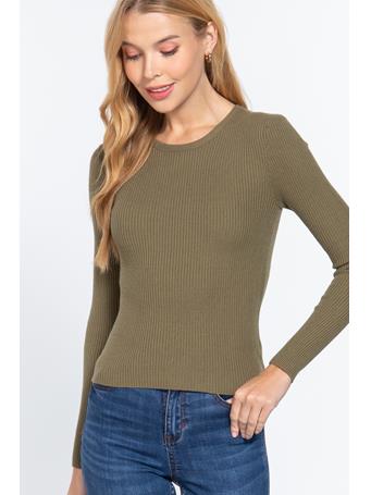 ACTIVE BASIC - Crew Neck Viscose Rib Sweater FRENCH OLIVE