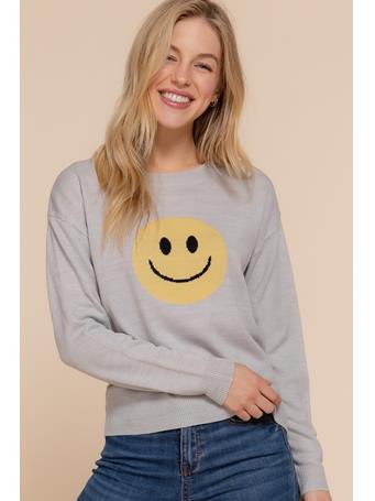 ACTIVE BASIC - Long Sleeve Smile Jacquard Crew Neck Sweater H.GREY