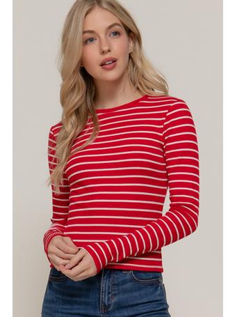 ACTIVE BASIC - Long Sleeve Crew Neck Stripe Knit Top RED/WHITE