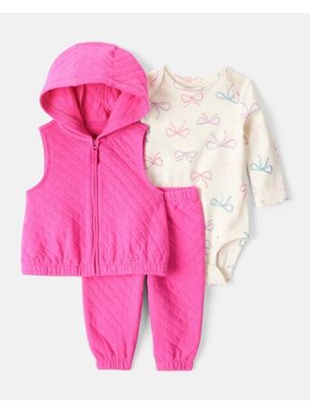 CARTERS - Baby Girl 3-Piece Bow Print Bodysuit, Vest & Pant Set FUCHSIA