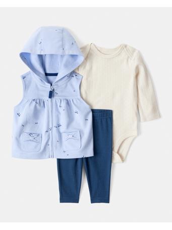 CARTERS - 3-Piece Bow Print Sleeveless Jacket, Bodysuit & Pant Set BLUE