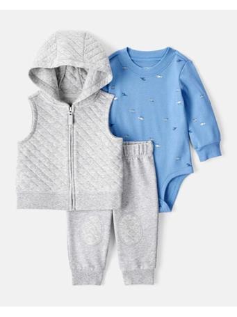 CARTERS - Baby Boy 3-Piece Helicopter Print Long-Sleeve Vest, Bodysuit & Pant Set GRAY