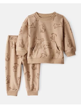 CARTERS - Baby Boy Dog French Terry Long-Sleeve Tee & Pant Set TAN