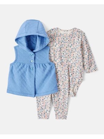 CARTERS - Baby Girl 3-Piece Floral Sleeveless Vest & Pant Set BLUE