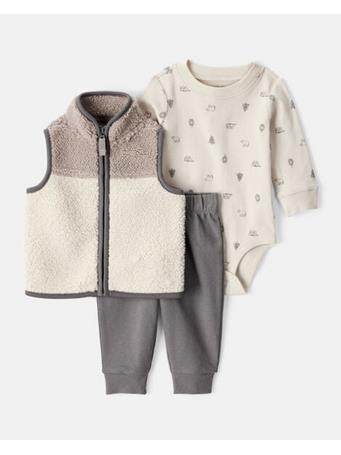 CARTERS - Baby Boy 3-Piece Vest, Bodysuit & Pant Set TAN