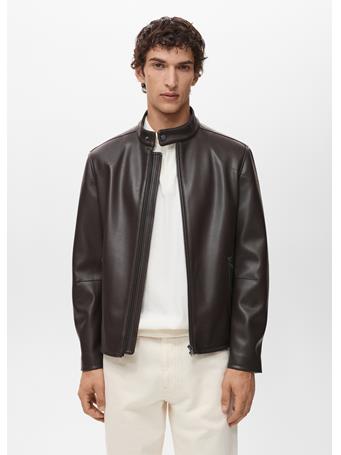 MANGO - Zip-up Leather-effect Jacket DK BROWN