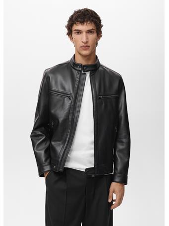 MANGO - Zip-up Leather-effect Jacket BLACK