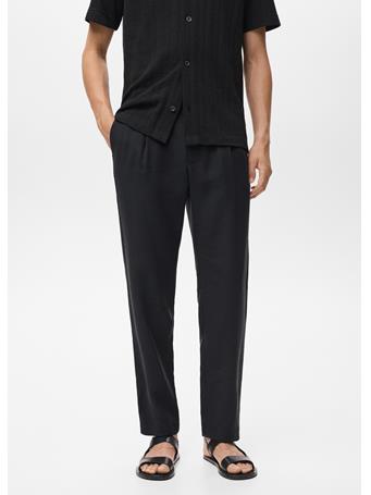 MANGO - Straight-fit Pleated Pants BLACK