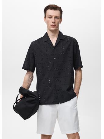 MANGO - Shirt With Embroidered Eyelet Details BLACK