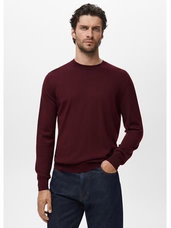 MANGO - 100% Merino Wool Crew Neck Sweater WINE