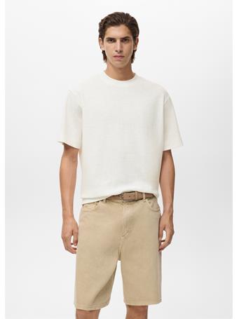 MANGO - Textured Cotton T-shirt OFF WHITE