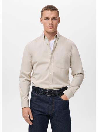 MANGO - 100% Cotton Regular Fit Pocket Shirt TAUPE