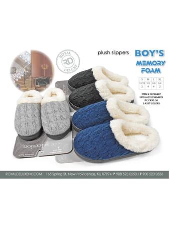 ROYAL DELUXE - Boy's Sherpa Lined Cable Knit Memory Foam Slippers MULTI
