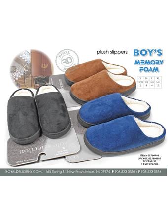 ROYAL DELUXE - Boy's Sherpa Lined Velour Top Memory Foam Slippers MULTI