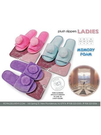 ROYAL DELUXE - Memory Foam Slipper with Velour Base and Pom Pom MULTI