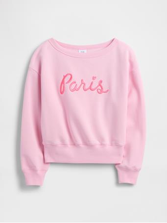GAP - Kids Relaxed Off-Shoulder Graphic Sweatshirt PRIMROSE PINK