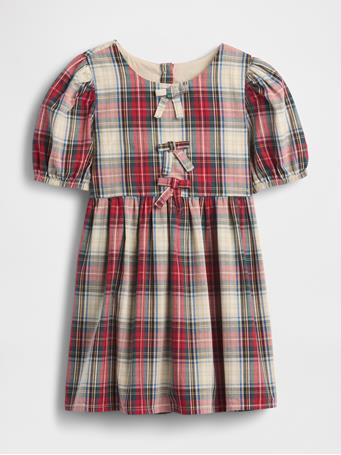 GAP - Baby & Toddler Puff-Sleeve Bow Dress WHITE RED PLAID