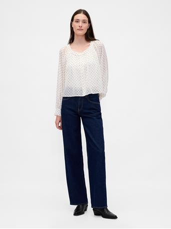 GAP - Recycled Sheer Button-Front Top WHITE POLKA DOT PRINT