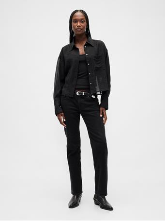 GAP - Sheer Straight-Hem Crop Shirt TRUE BLACK