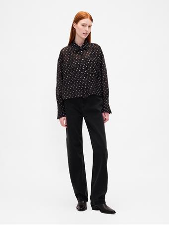 GAP - Sheer Straight-Hem Crop Shirt POLKA DOTS