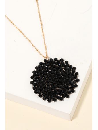 ANARCHY STREET - Beaded Circle Disc Pendant Long Necklace BLACK
