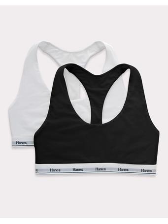 HANES - Originals Racerback Bralette, Breathable Stretch Cotton - 2-Pack WHITE/BLACK