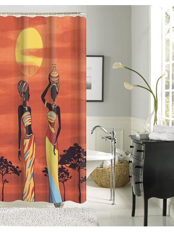 KASHI HOME - Summer Stroll Shower Curtain ORANGE