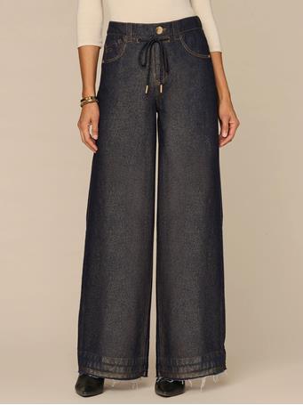 DEMOCRACY - Skyrise Cinched Drawstring Waist Wide Leg Pants with Release Hem INDIGO