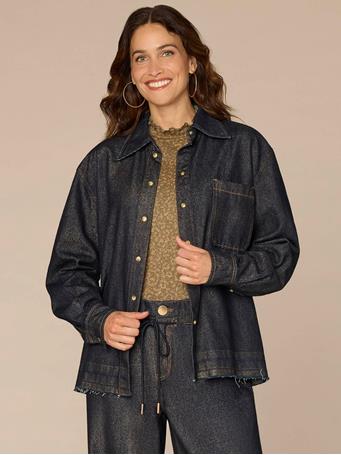 DEMOCRACY - Long Sleeve Snap Button Release Hem Denim Shacket with Patch Pocket INDIGO