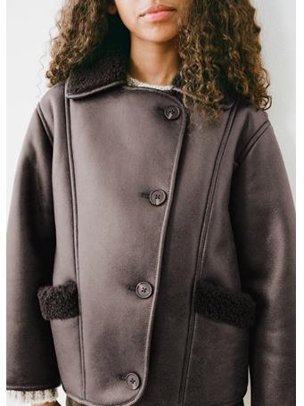 MANGO - Coat With Fur-effect Lining DARK BROWN