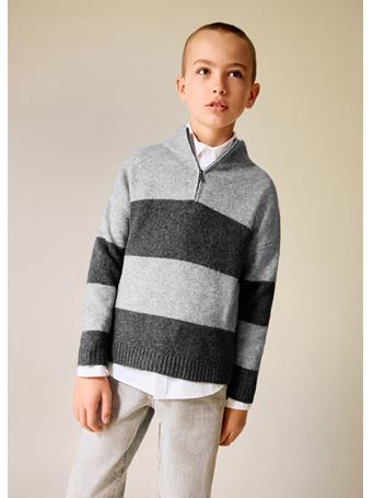 MANGO - Striped Sweater With Perkins Neck GRAY